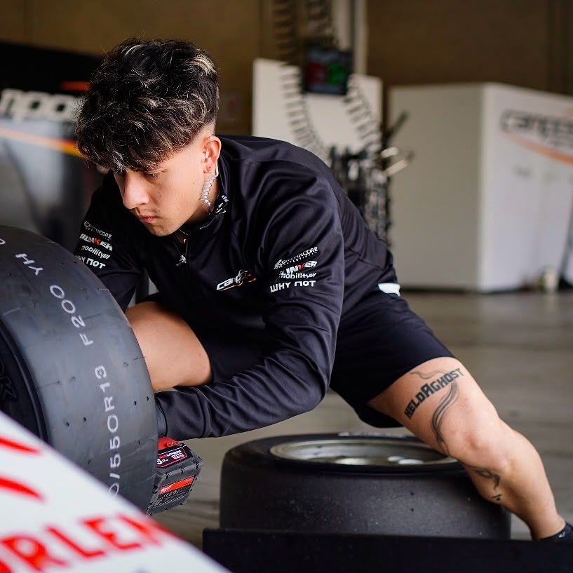 Bryan Ronquillo working on a slick tyre in the garage